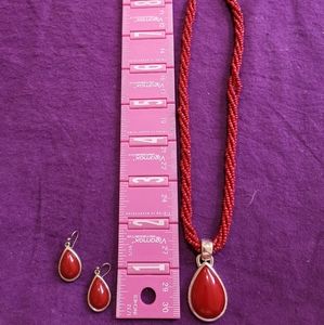 Carnelian Stone and Sterling Silver Necklace and Earrings